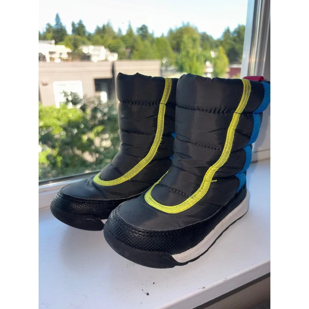 Sorel Whitney II Puffy Mid Snow Boots Waterproof Insulated Kids Black Multi